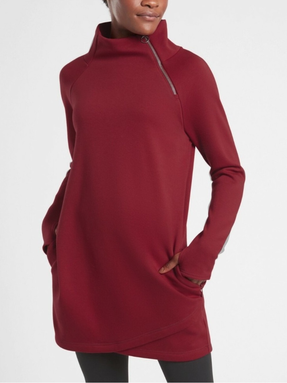 Athleta Cozy Karma Asym Pullover In Maroon, Plush Interior, Size Medium